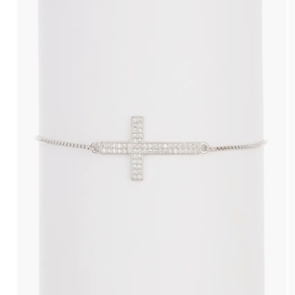 Savvy Cie Sterling Silver Pavé CZ Cross Slider Bracelet